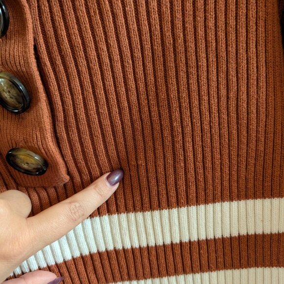 Tribal 100% Cotton Ribbed Knit Sweater Rust & White Stripe Medium - Picture 9 of 9
